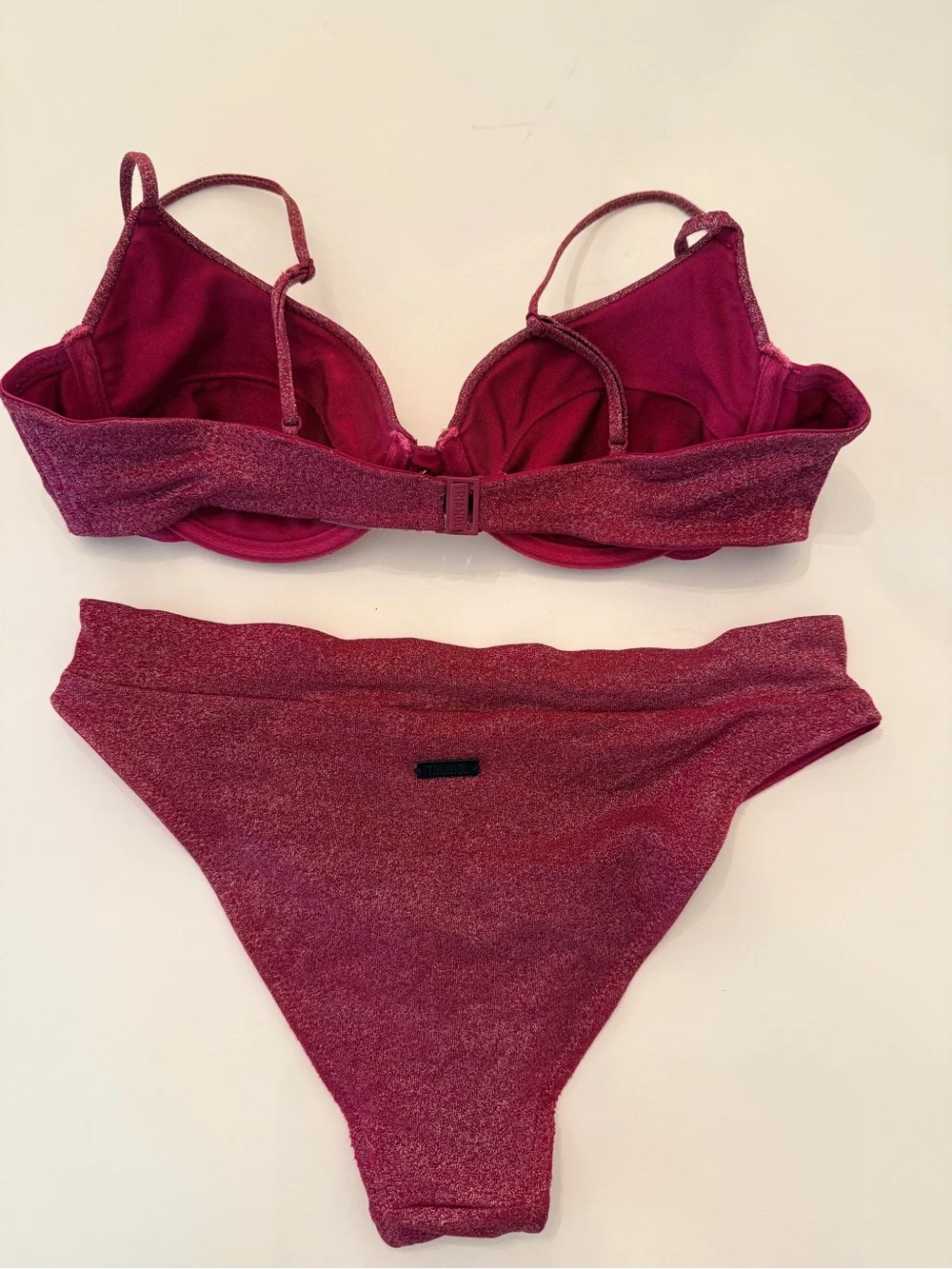 triangl swimwear Red Shimmery Bikini Top with Black Tag